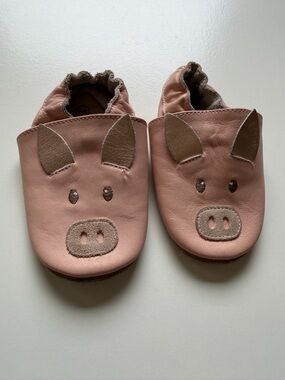 Baby Boden Pink Piglet Leather Baby Shoes